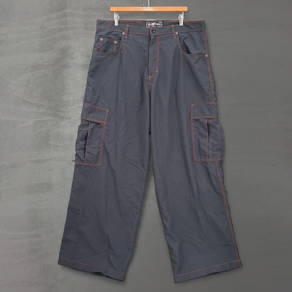 Y2K Kikwear Super Baggy Cargo Track Pants Grey Orange Crazy 12" Wide Leg 38 x 31